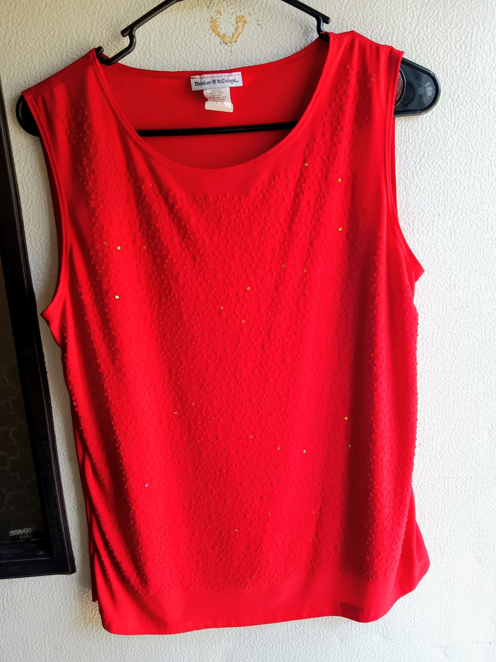 Bleecker & McDougal Red Sleeveless Textured Sequin Blouse Top Large
